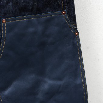 LEATHER-FRONT DENIM PANTS